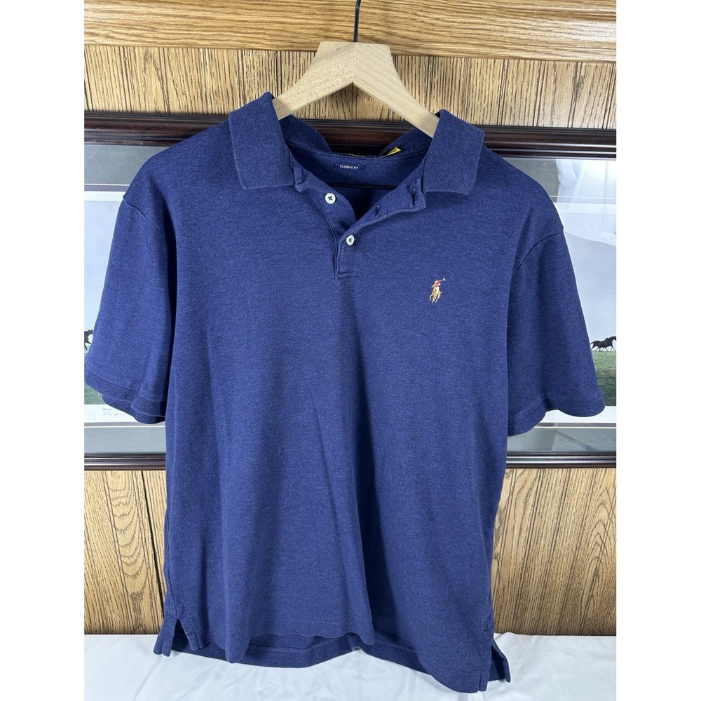 Polo Ralph Lauren‎ Men's Polo Shirt Solid BLUE Short Sleeve Pullover-LARGE